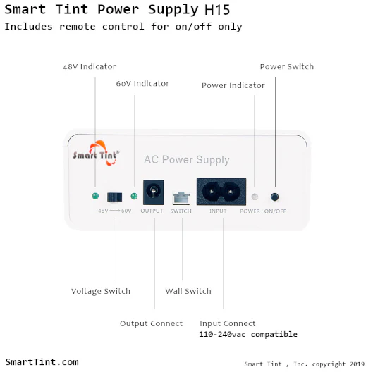Smart Tint® Power Supply H-15R w/ Remote Control/Wall Switch/up to 30 sq feet - Image 3